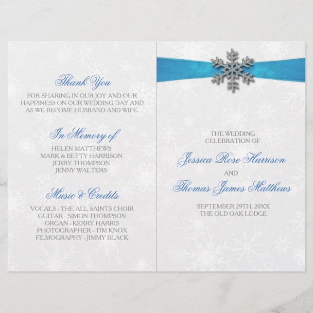 Diamante Snowflake & Blue Ribbon Mariage d'hiver (Devant)