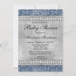 Diamants bleus Baby shower Invitation Boy Bling
