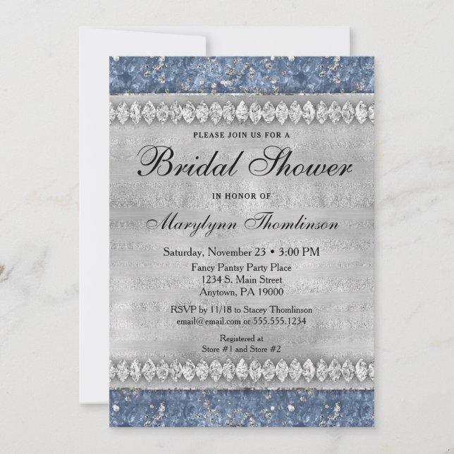 Diamants Bleus Invitation de douche nuptiale Argen (Devant)