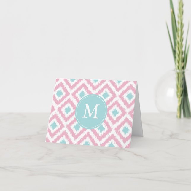 Diamants de menthe rose monogramme Motif Ikat (Devant)