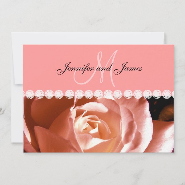 Diamants de rose corail Faire-part de mariage d'im (Devant)