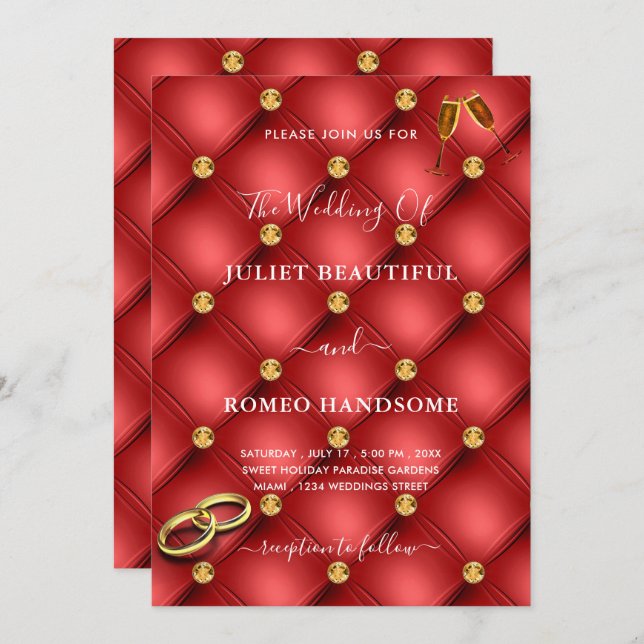 Diamants d'or Rouge Tifted Faire-part de mariage d (Devant / Derrière)