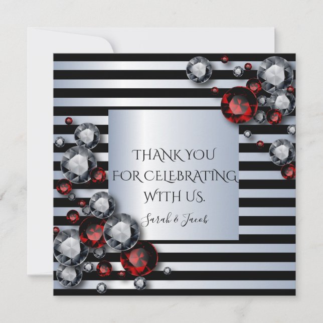 Diamants et rubis sur bandes noires et argentées (Devant)