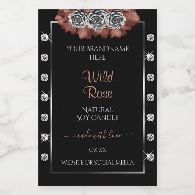 Diamants Étiquettes Floral rouge et argent (Étiquettes simples)