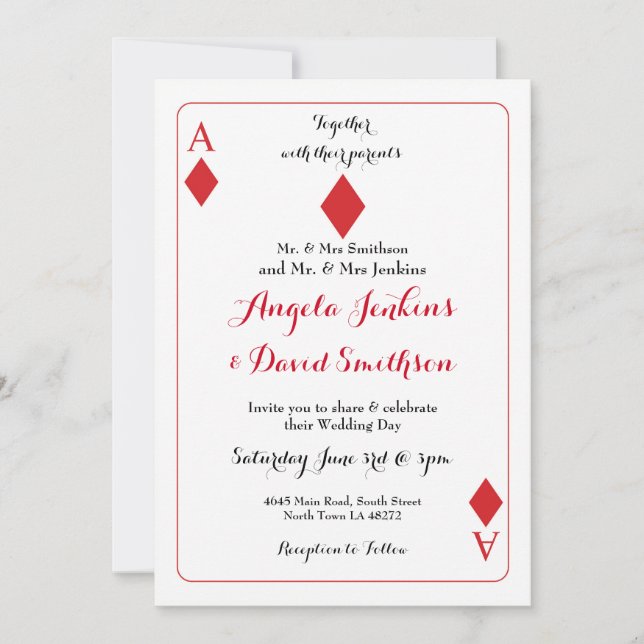 Diamants mariages Jouer Carte King Queen Invitatio (Devant)