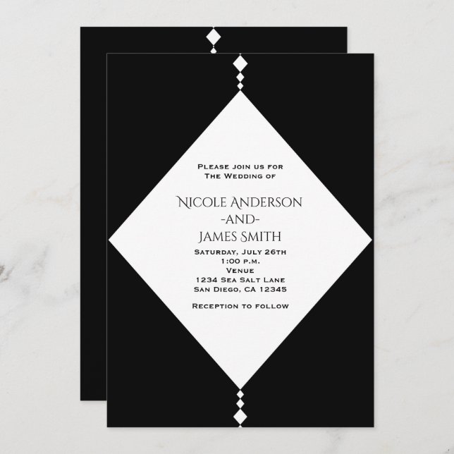 Diamants noirs et blancs Invitations de mariage ch (Devant / Derrière)