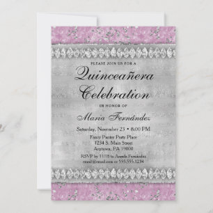 Diamants roses Quinceañera Invitation Velours Arge