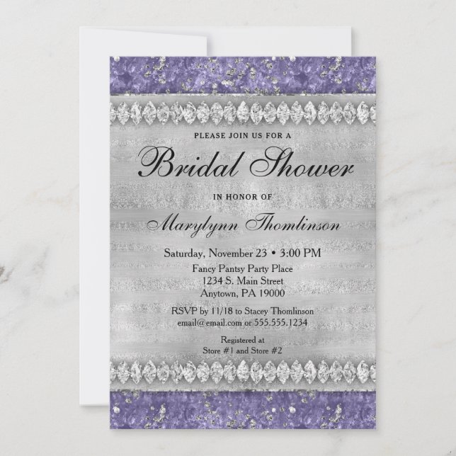 Diamants violets Invitation de douche nuptiale Arg (Devant)