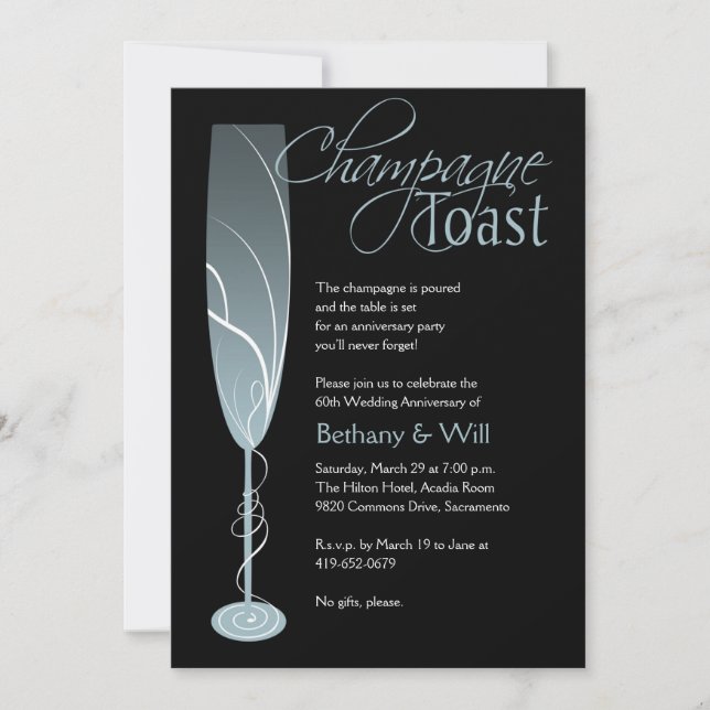 Diamond Champagne Toast Invitation Bleu (Devant)