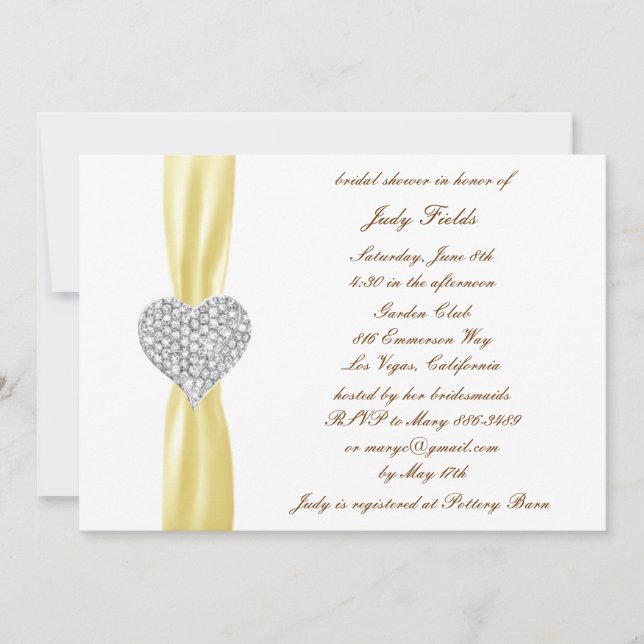 Diamond Coeur Jaune Mariage Invitation Fête des ma (Devant)