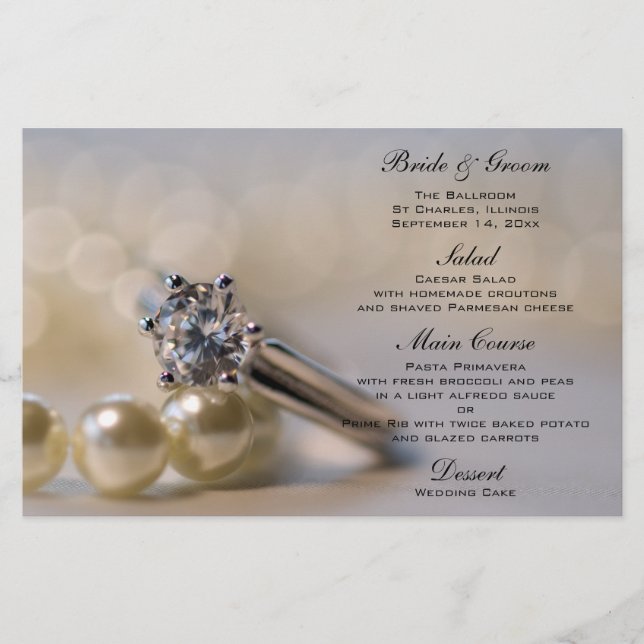 Diamond Fiançailles Ring et Pearls Mariage Menu (Devant)