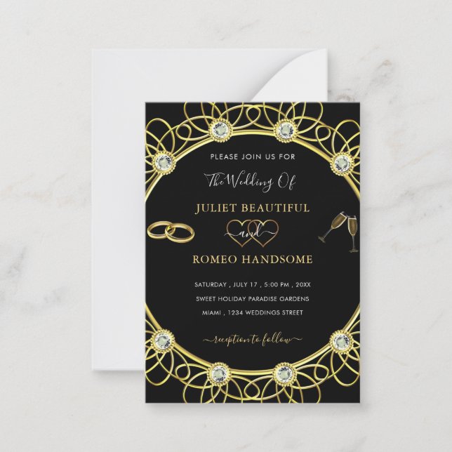 Diamond Gold Luxury Faire-part de mariage noire (Devant)