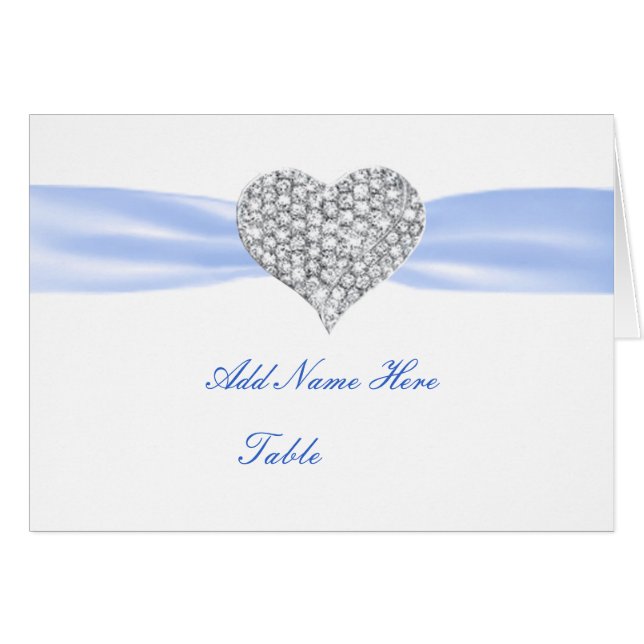 Diamond Heart Blue Wedding Table Place Card (Devant Horizontal)