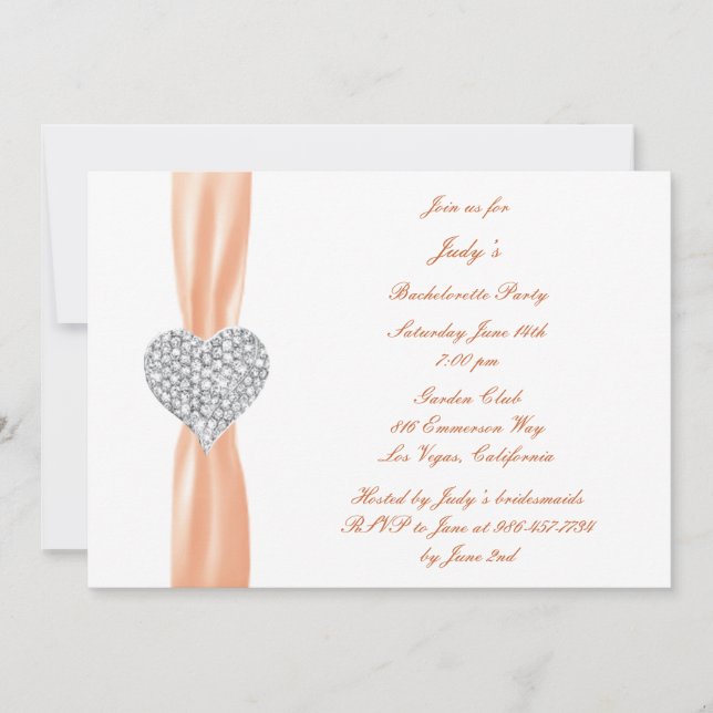 Diamond Heart Orange Bachelorette Party Invitation (Devant)