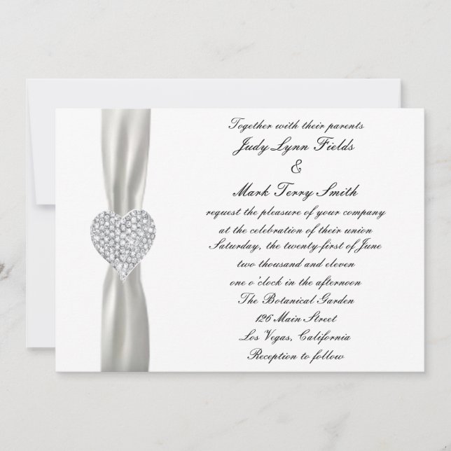 Diamond Heart White Faire-part de mariage (Devant)