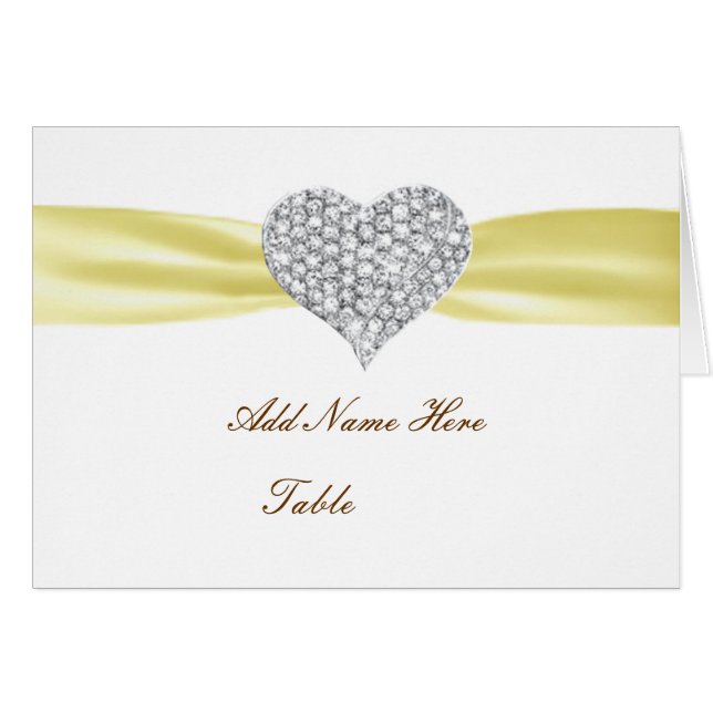 Diamond Heart Yellow Wedding Table Place Card (Devant Horizontal)