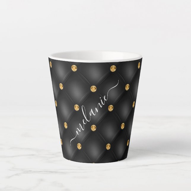 Diamond Or Noir Tufté Votre Nom Latte Mug Cadeau (Devant)