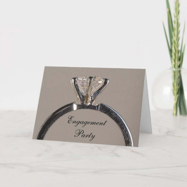 Diamond Ring on Gray Engagement Party Invitation (Devant)