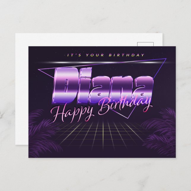 Diana Nom Prénom Anniversaire de la carte postale (Devant / Derrière)