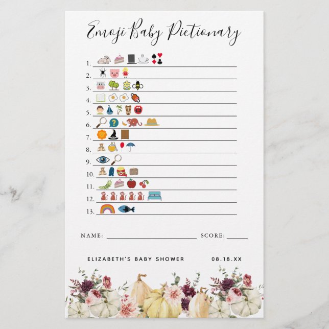 Dictionnaire Emoji | Jeu de Baby Shower (Devant)