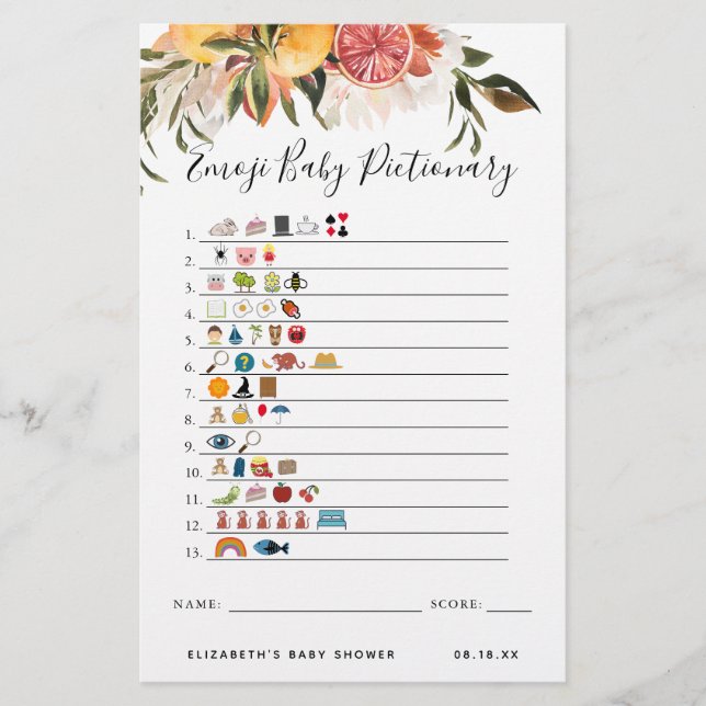 Dictionnaire Emoji | Jeu de Baby Shower (Devant)