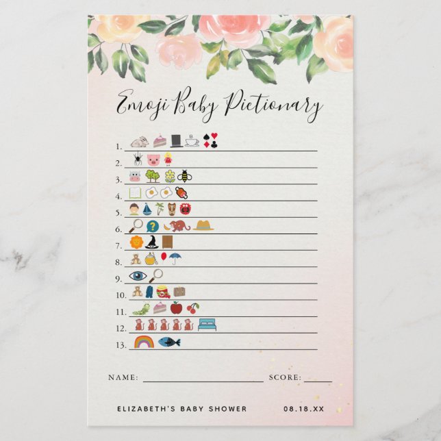 Dictionnaire Emoji | Jeu de Baby Shower (Devant)