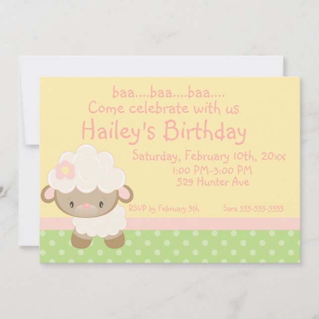 Diddles Farm Lamb Invitation d'anniversaire (Devant)
