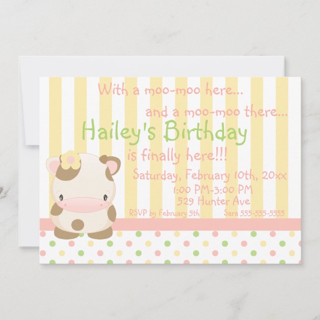 Diddles Farm Moo-Cow Invitation d'anniversaire (Devant)