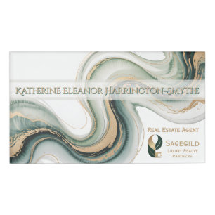 D'identification Badge Magnétique Logo Luxe Marbre Sage et Or pour 