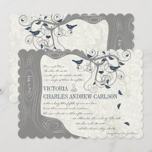 Die Cut Grey Inséparable de la Marine Invitations