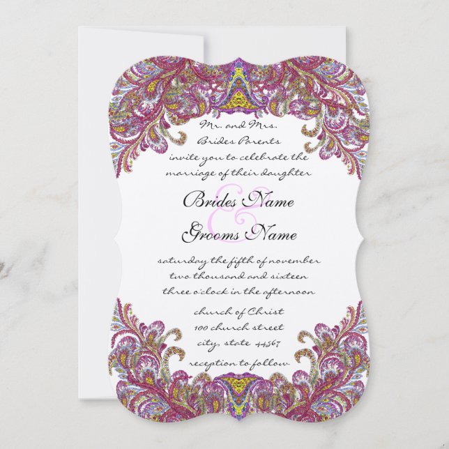 Die Cut Raspberry Paisley Invitations de mariage (Devant)