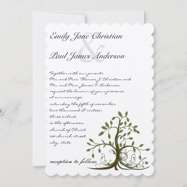 Die Cut Romantic Rustic Tree Wedding Invitation (Devant)