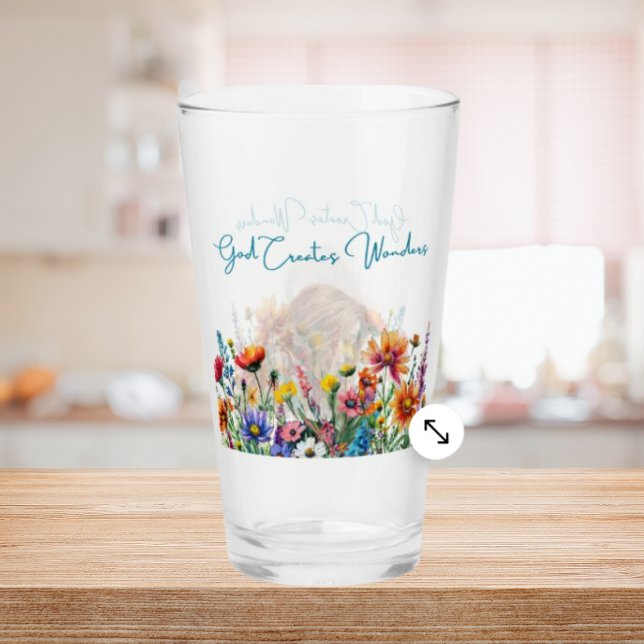 Dieu crée des merveilles - 16 oz verre de foi flor (Good Creates Wonders
This 16 oz glass symbolizes growth and the abundant joys of life.)