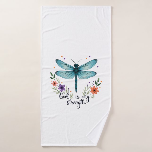 Dieu est ma force Floral Libellule T-Shirt Chrétie (Serviette de bain)
