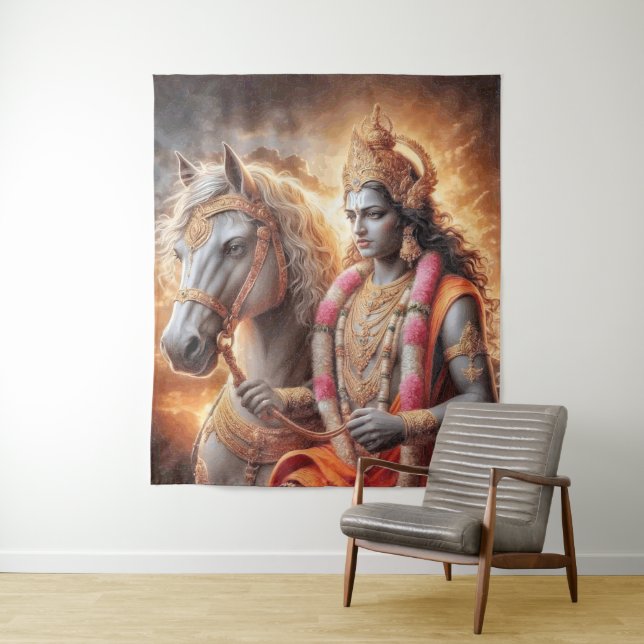 Dieu hindou avec le cheval - Tapisserie (En situation)