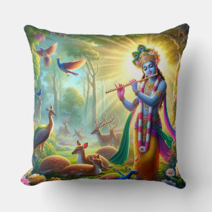 Dieu hindou Lord Krishna Coussin avec Om Design do