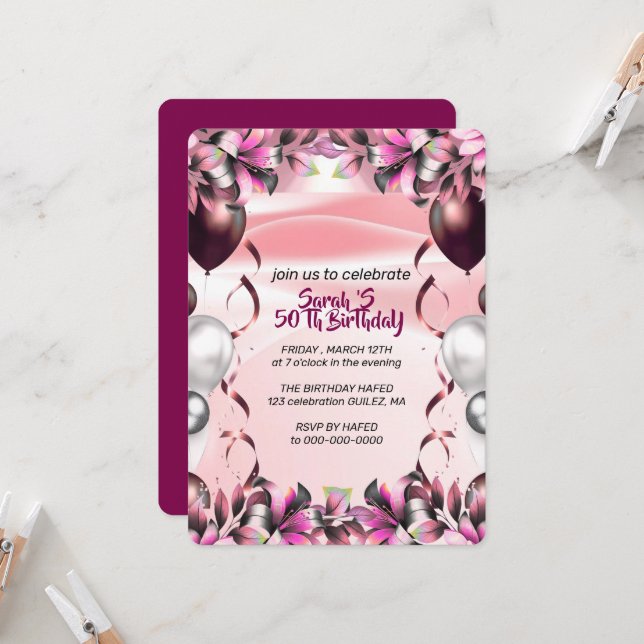 Digital 50th Birthday Party Invitation Video Templ (Devant/Arrière en situation)