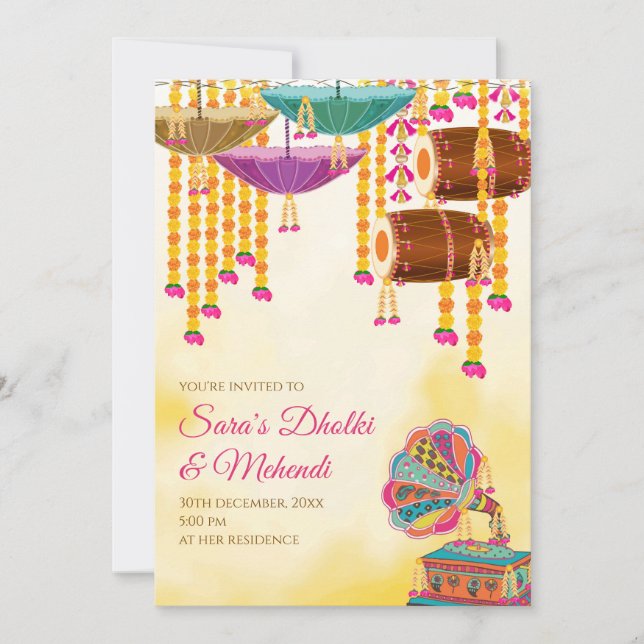 Digital Dholki invite les invitations Mehndi, Mehn (Devant)
