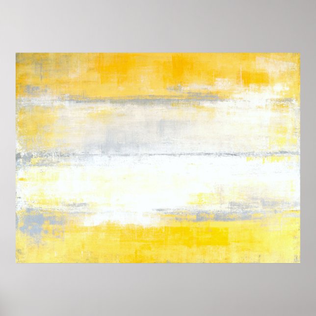 'Digits' Grey and Yellow Abstract Art Poster Print (Devant)