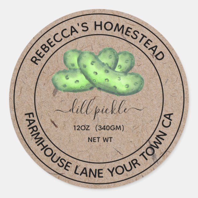 Dill Pickle Kraft Papier Canning Jar Étiquette (Devant)