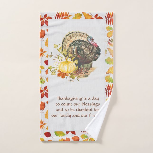 Dinde de Thanksgiving avec feuilles d'automne   (Serviette à main)
