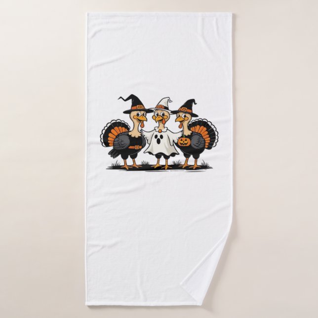 Dinde Halloween Boo, Dinde de Thanksgiving, Épouva (Serviette de bain)