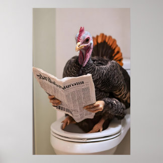 Dinde sur impression de toilettes, lisant un journ