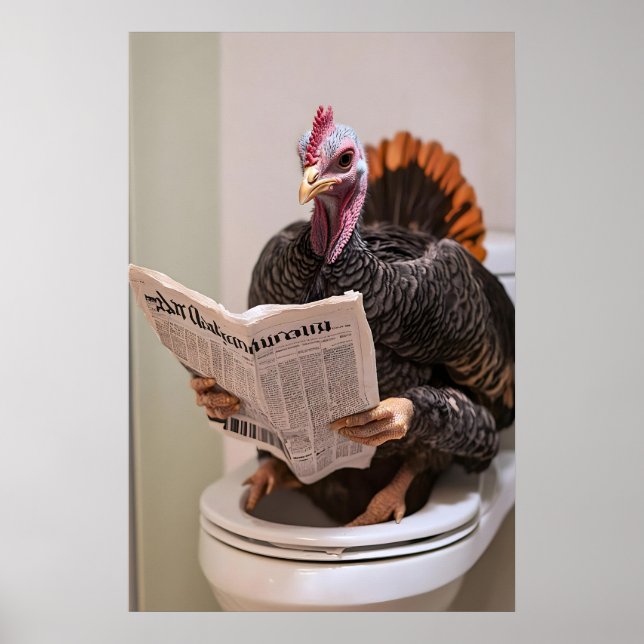 Dinde sur impression de toilettes, lisant un journ (Devant)