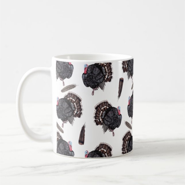 Dindes et plumes - Mug de café blanc (Gauche)