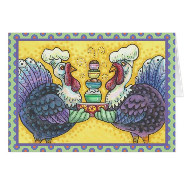 DINDONS DANS LA CUISINE CARTE DE VŒUX DE THANKSGIV (Devant Horizontal)