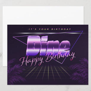 Dine Prénom lila retro Carte Anniversaire