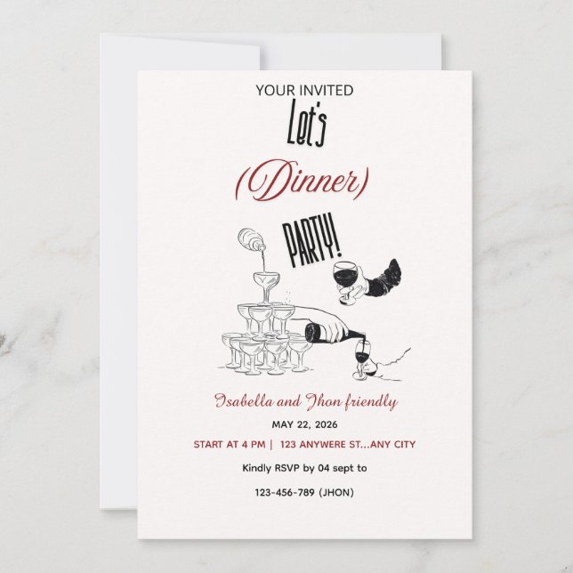 Dîner À Main Cute Invitation (Devant)