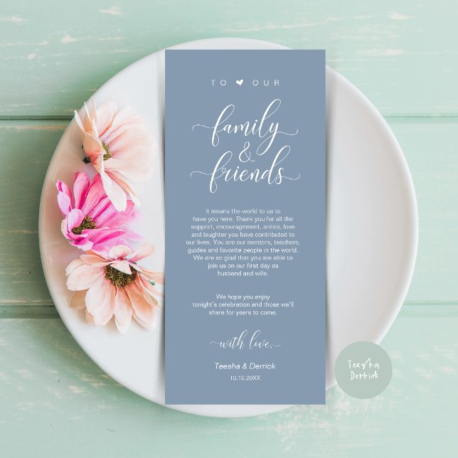 Dîner Cadre Merci, Carte bleue Dusty (Dinner Place Setting Thank You Card, Modern Classy Wedding, in Dusty Blue)