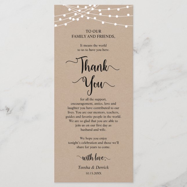 Dîner Cadre Merci, Cartes Rustiques Kraft (Devant)